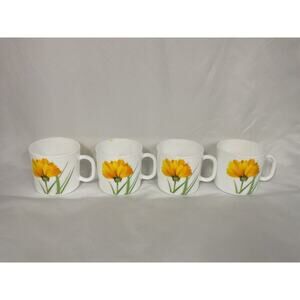 La Opala Diva Yellow Flower White Espresso Demitasse Cups Mugs Set/4